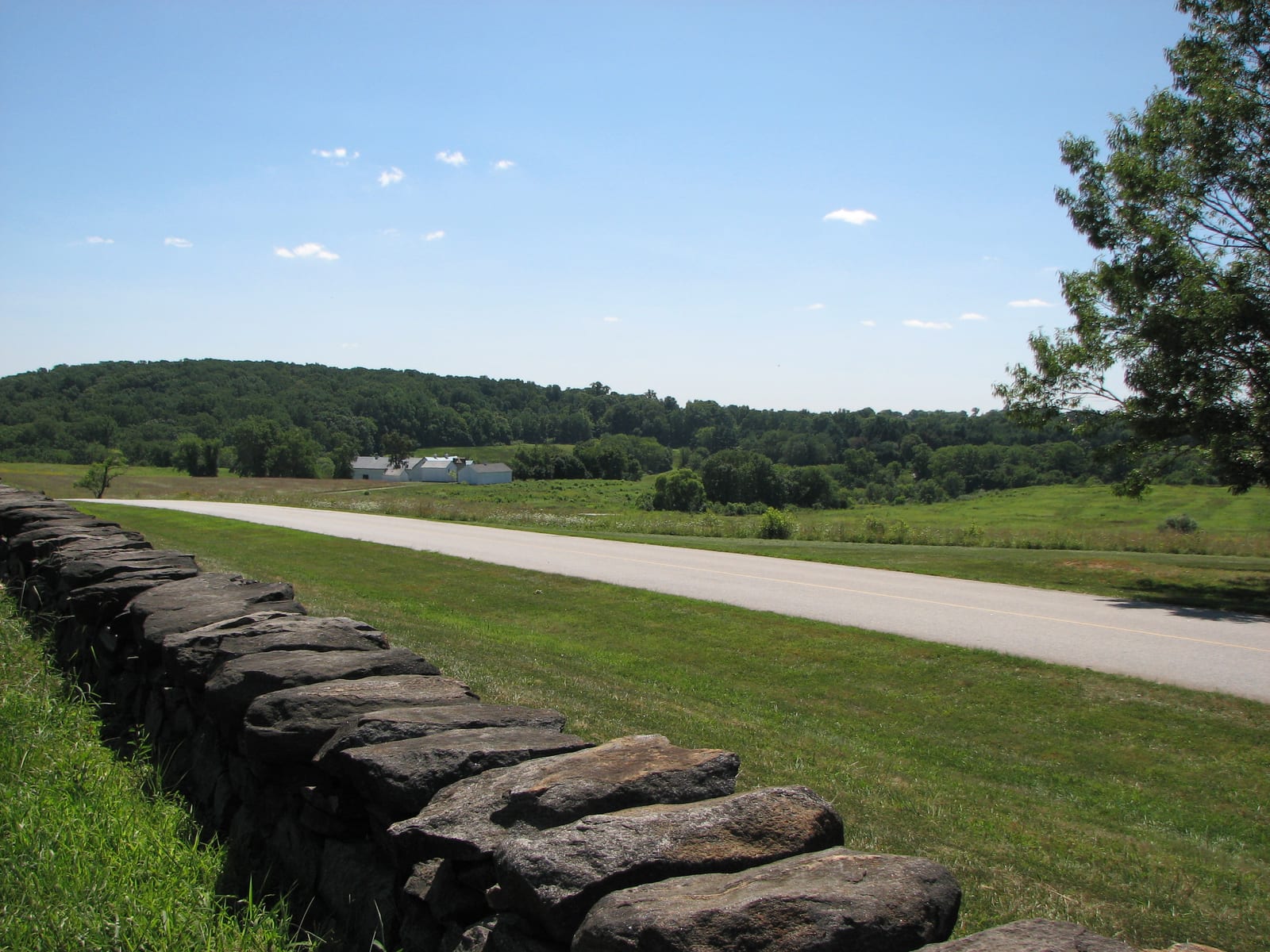 Rolling meadow and stone wall at Brandywine Creek State Park, Delaware