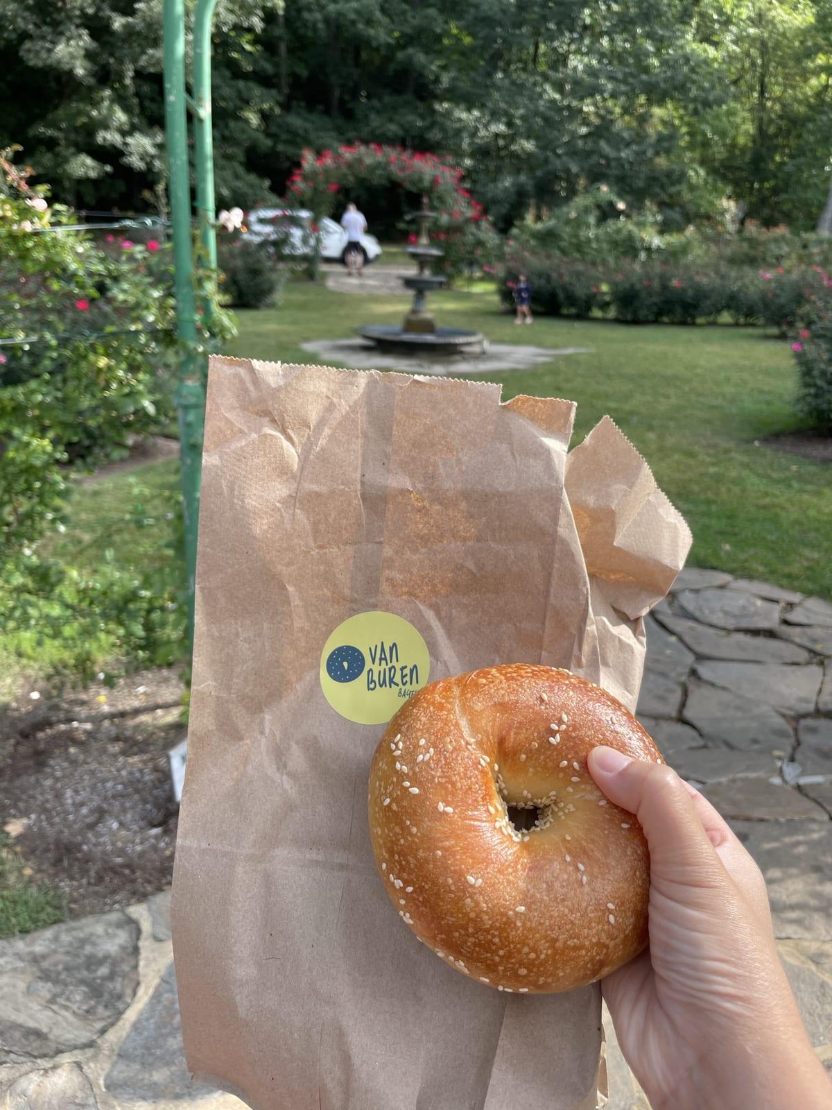 A sesame bagel from a vendor at the Brandywine Park farmers market