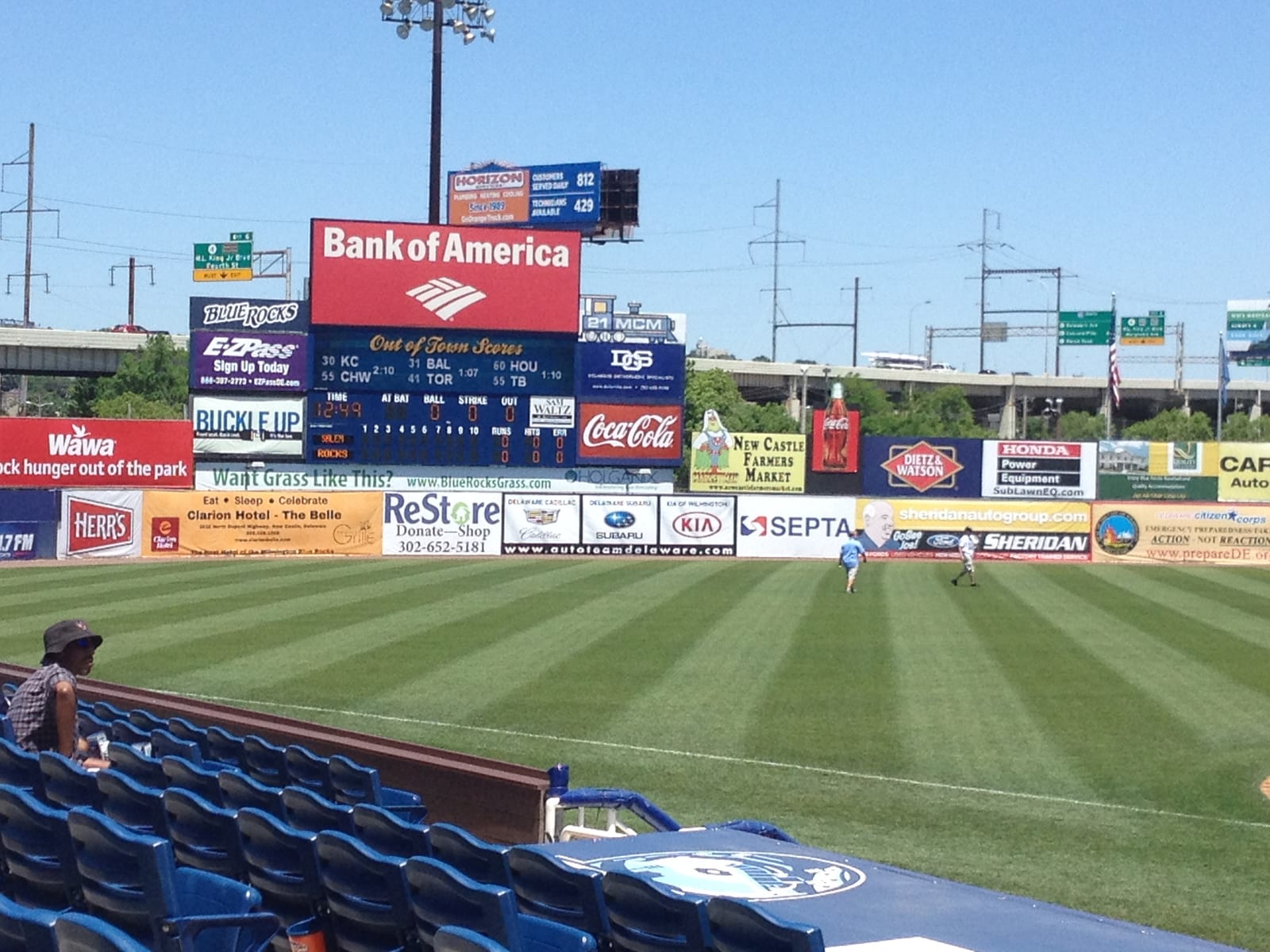 Frawley Stadium outfield view during a Wilmington Blue Rocks game