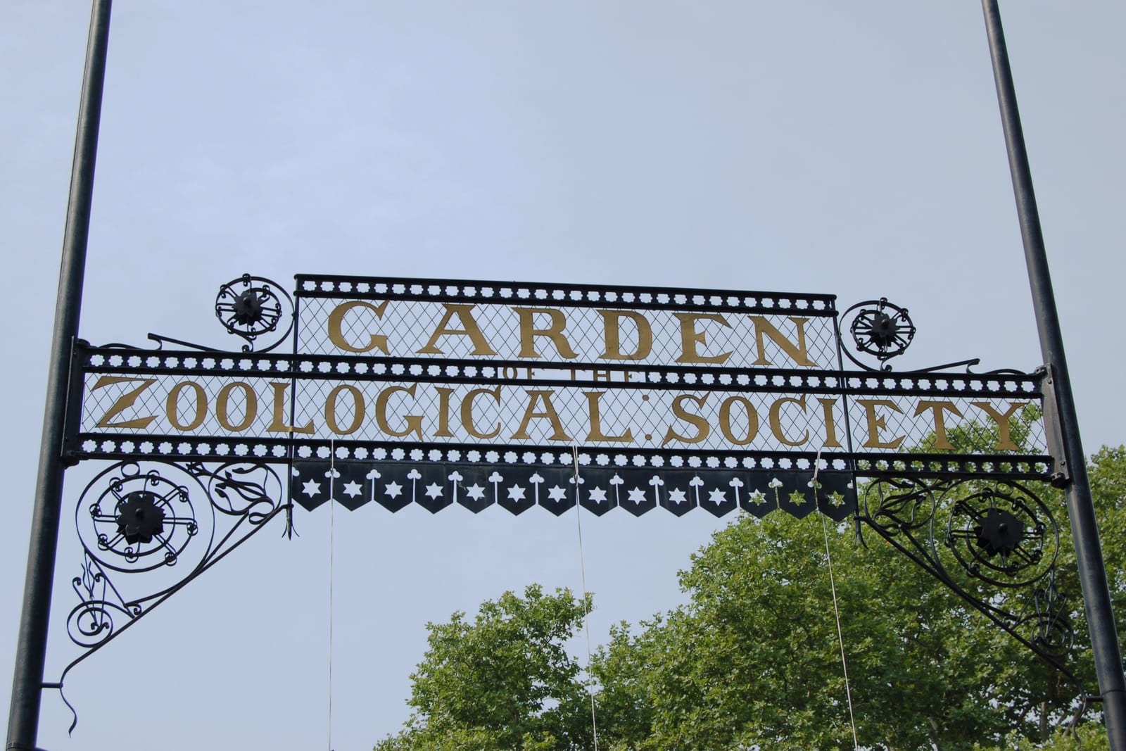 The historic Victorian welcome gate at the main entrance of the Philadelphia Zoo
