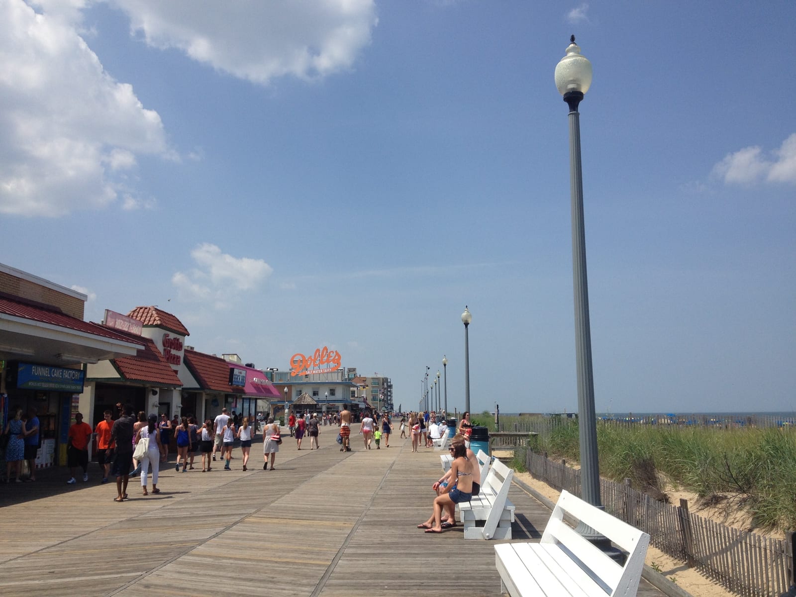 The Rehoboth Beach boardwalk and beach in Delaware
