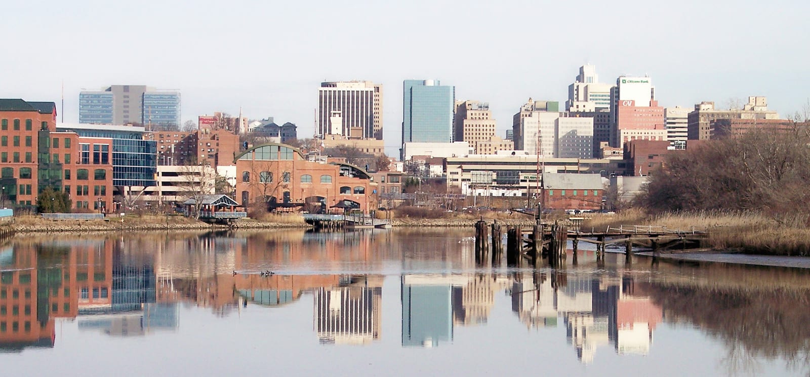 Wilmington Delaware skyline from across the Christina River